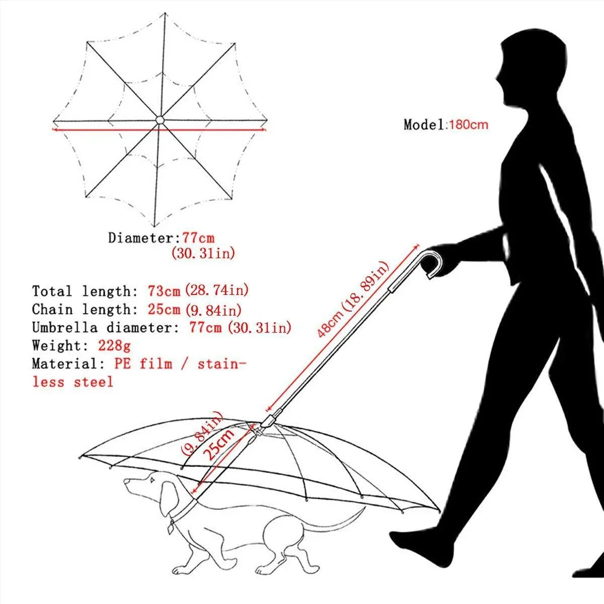 Pet Dog Transparent Umbrella 30 inch Diameter With Dog Leash For Rain
