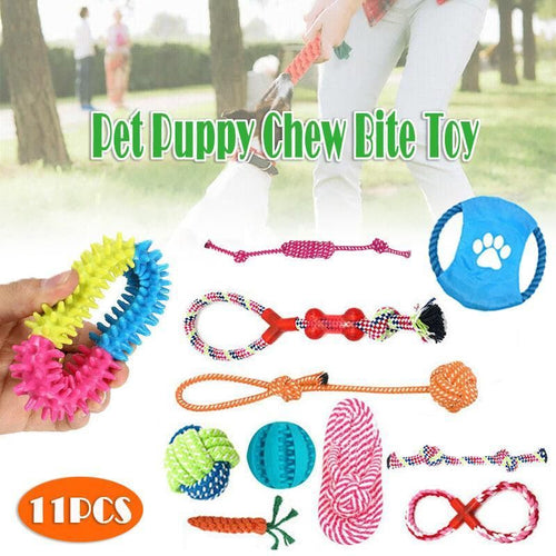 11Pcs Durable Cotton Rope Pull Teeth Clean Chew Toy Set