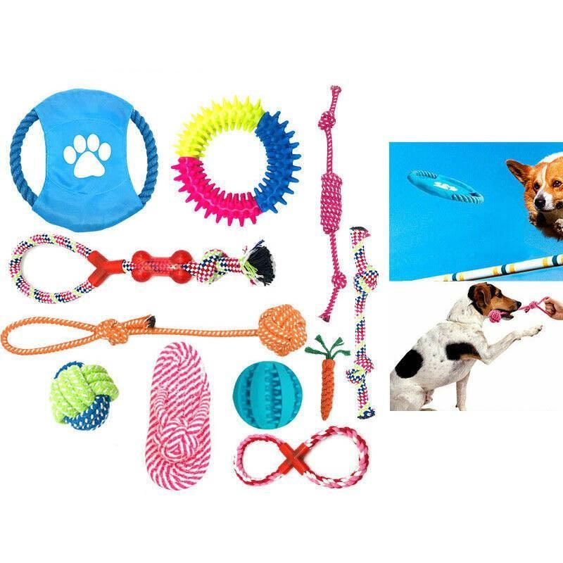11Pcs Durable Cotton Rope Pull Teeth Clean Chew Toy Set
