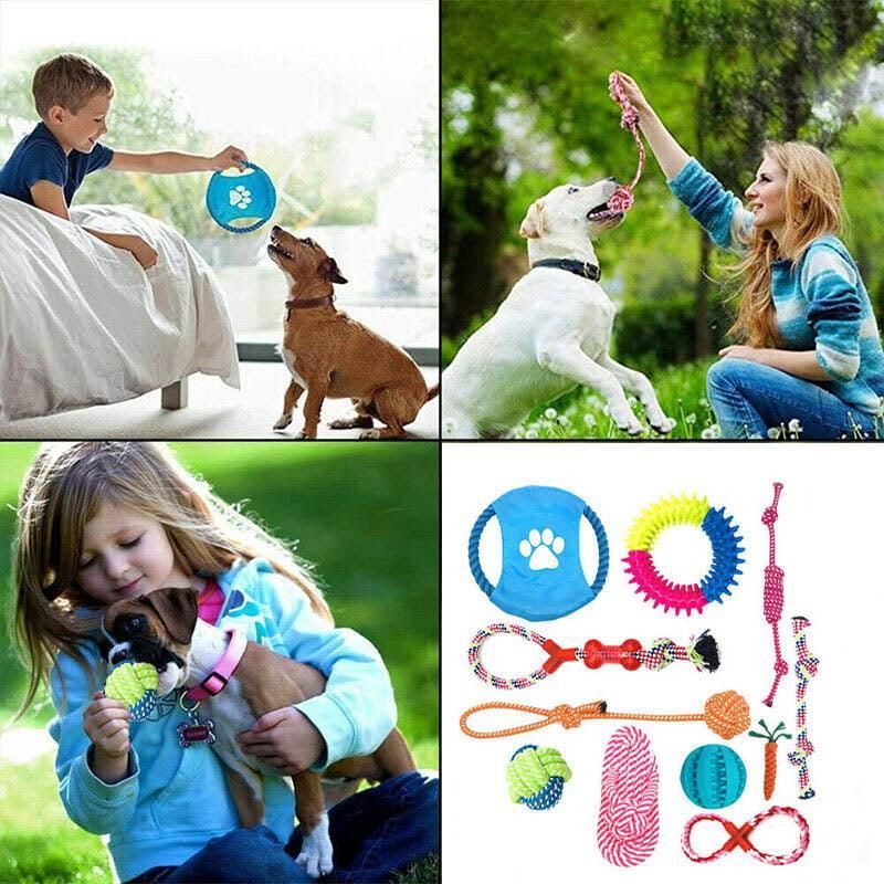 11Pcs Durable Cotton Rope Pull Teeth Clean Chew Toy Set