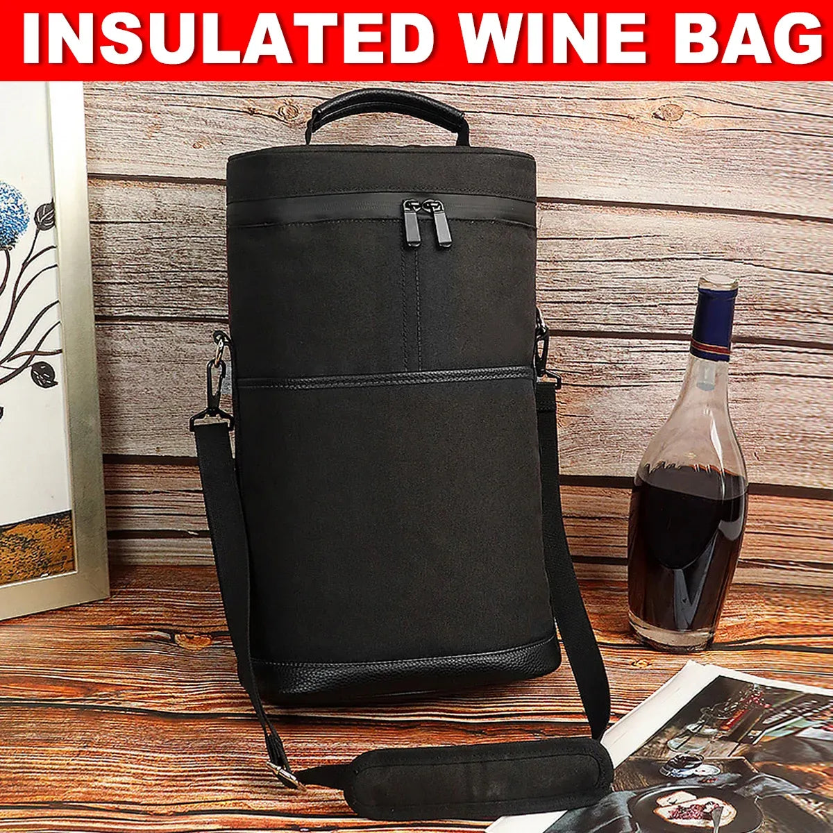 Insulated Wine Barrel Picnic Bag, Holds 2 Bottles