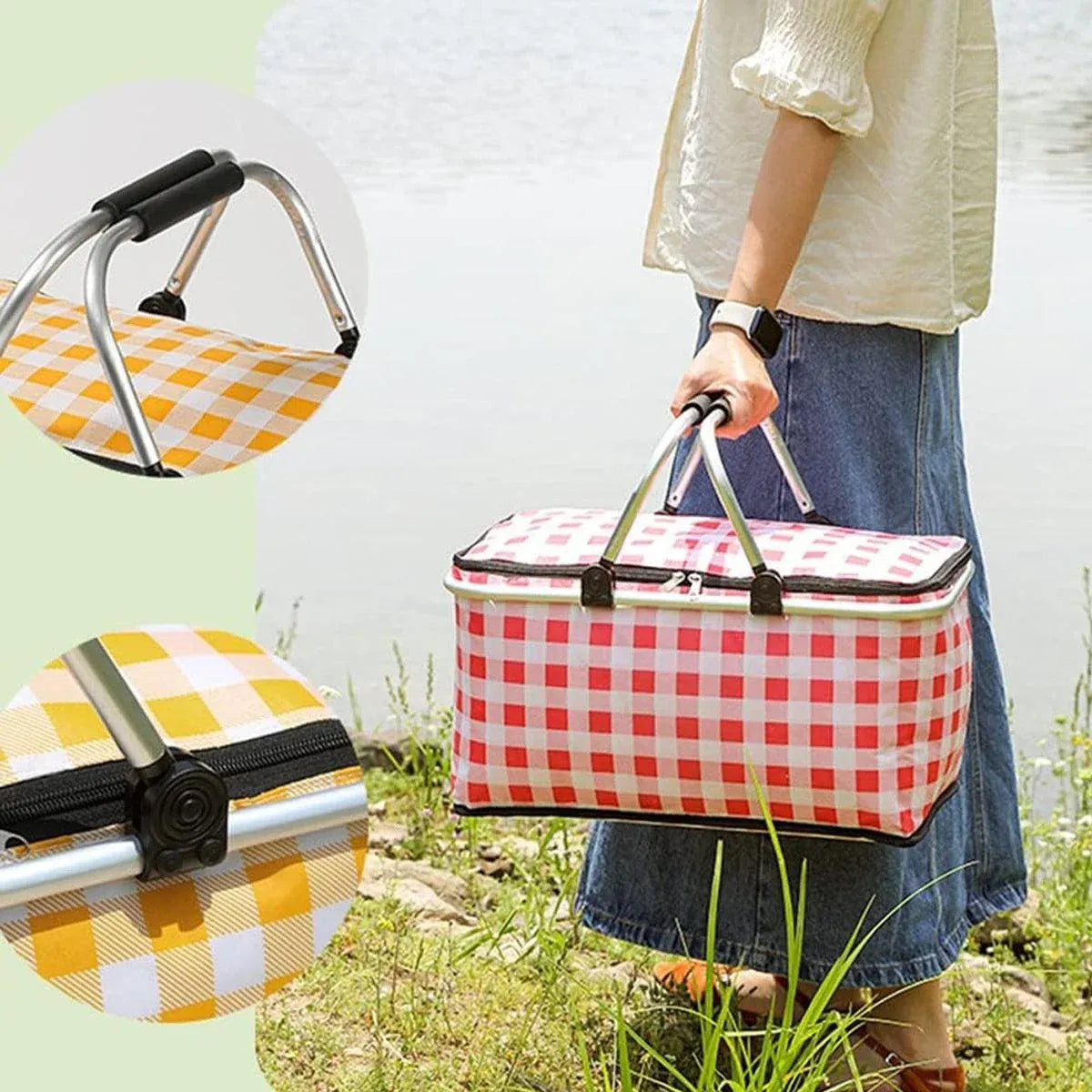 Foldable Picnic Basket Outdoor Camping Carrying Basket Portable