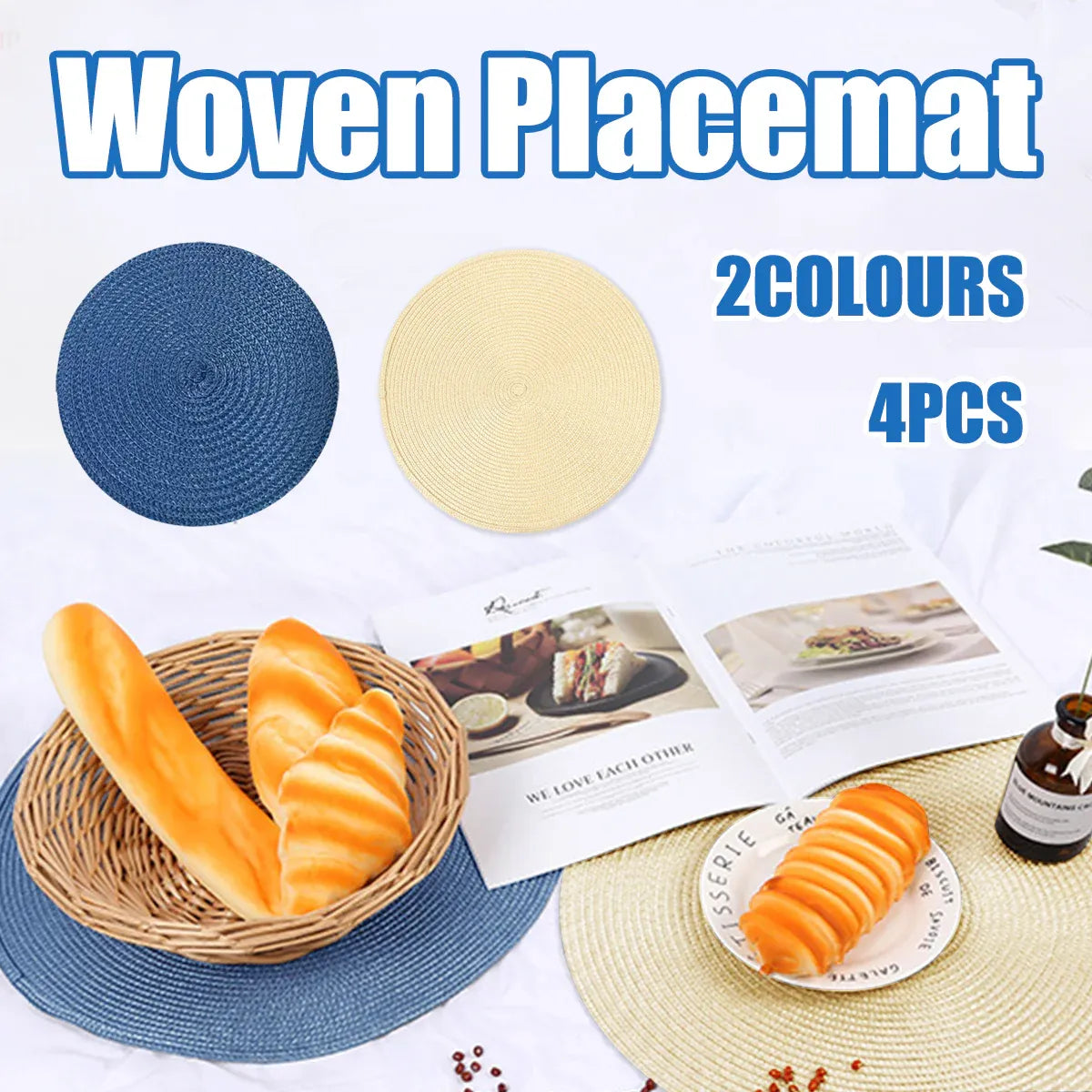 Woven Round Placemats, Set of 4, 38 cm