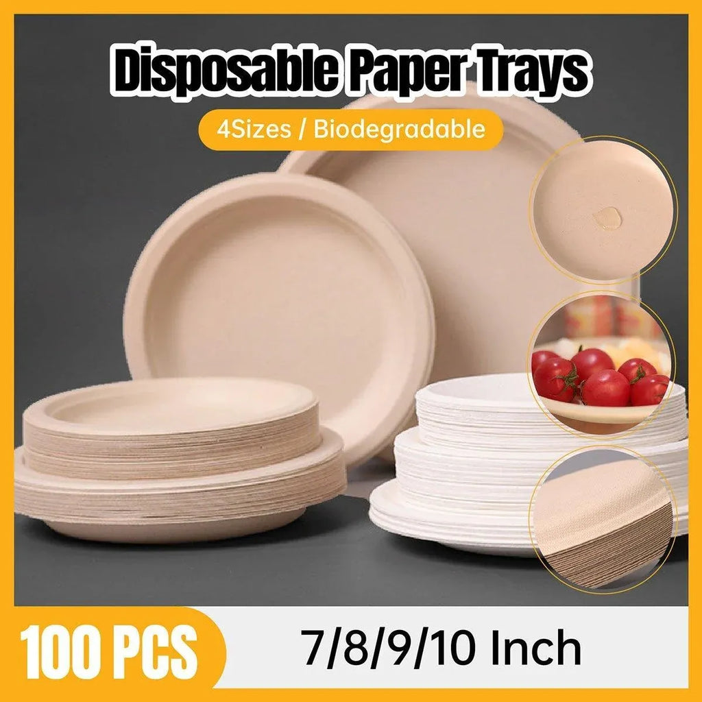 100x Biodegradable Sugarcane Paper Trays - Eco-Friendly & Durable