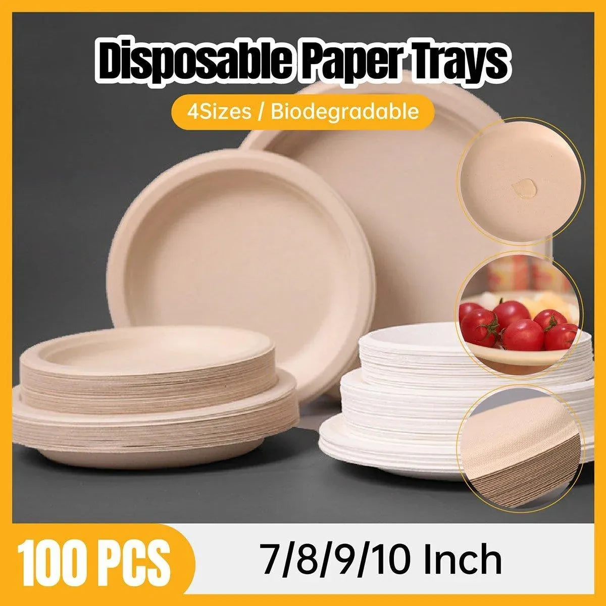100x Biodegradable Sugarcane Paper Trays - Eco-Friendly & Durable
