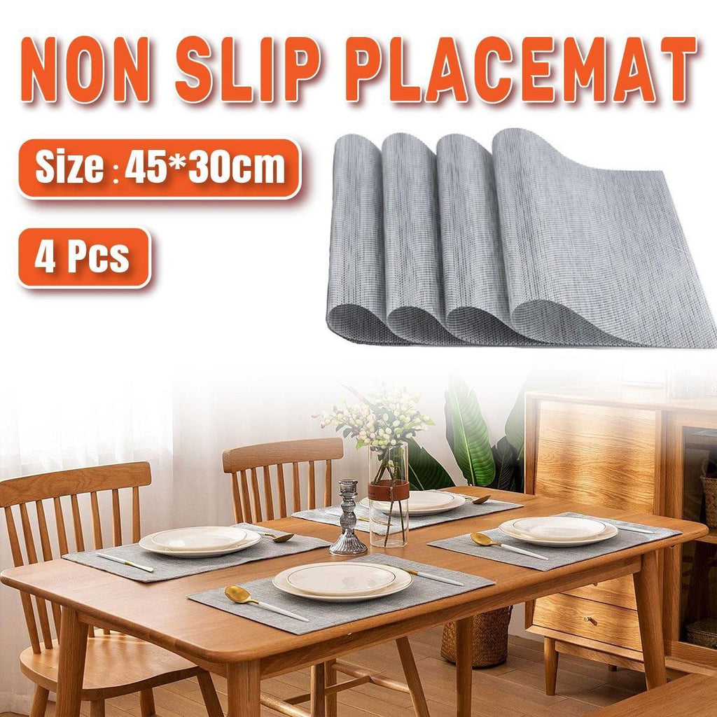 PVC Braided Placemats, Grey, Set of 4, 45 x 30 cm