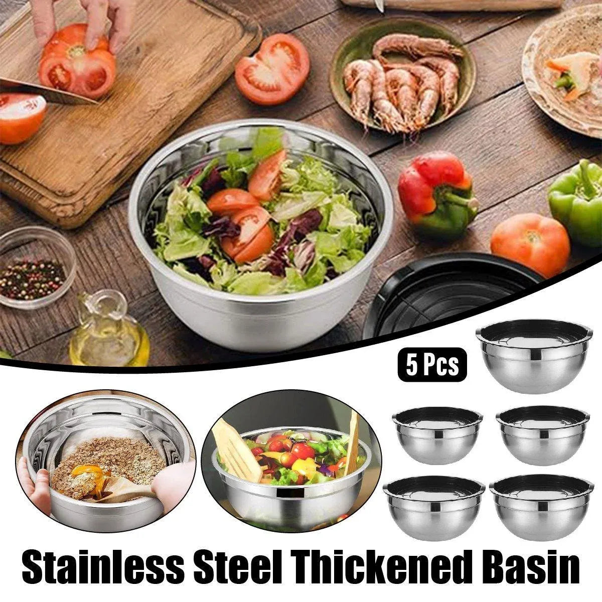 Nesting Mixing Bowls with Black Lids, Set of 5