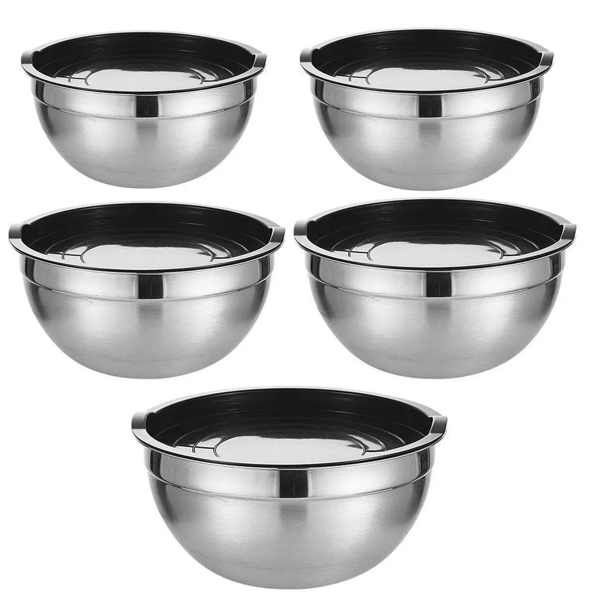 Nesting Mixing Bowls with Black Lids, Set of 5