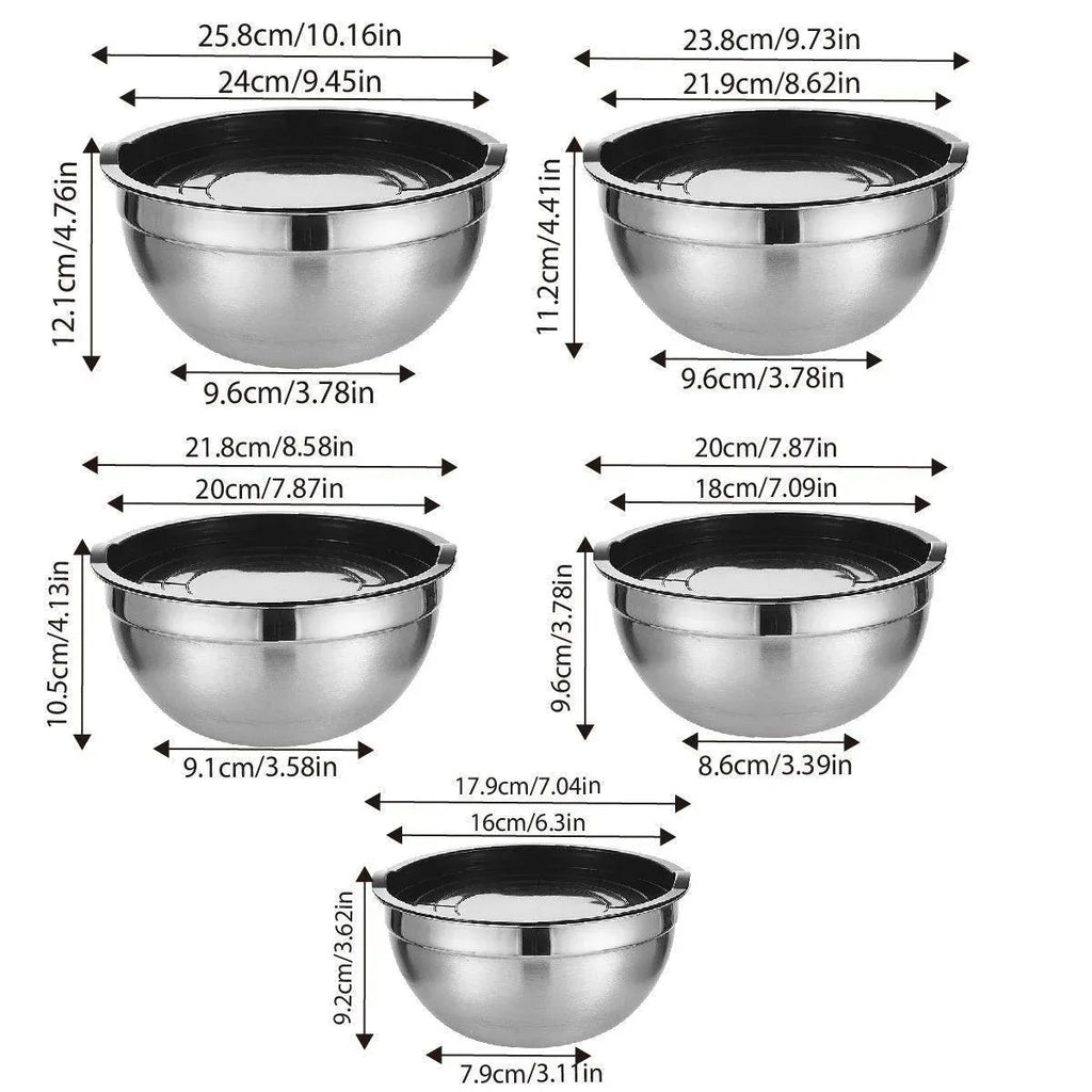 Nesting Mixing Bowls with Black Lids, Set of 5