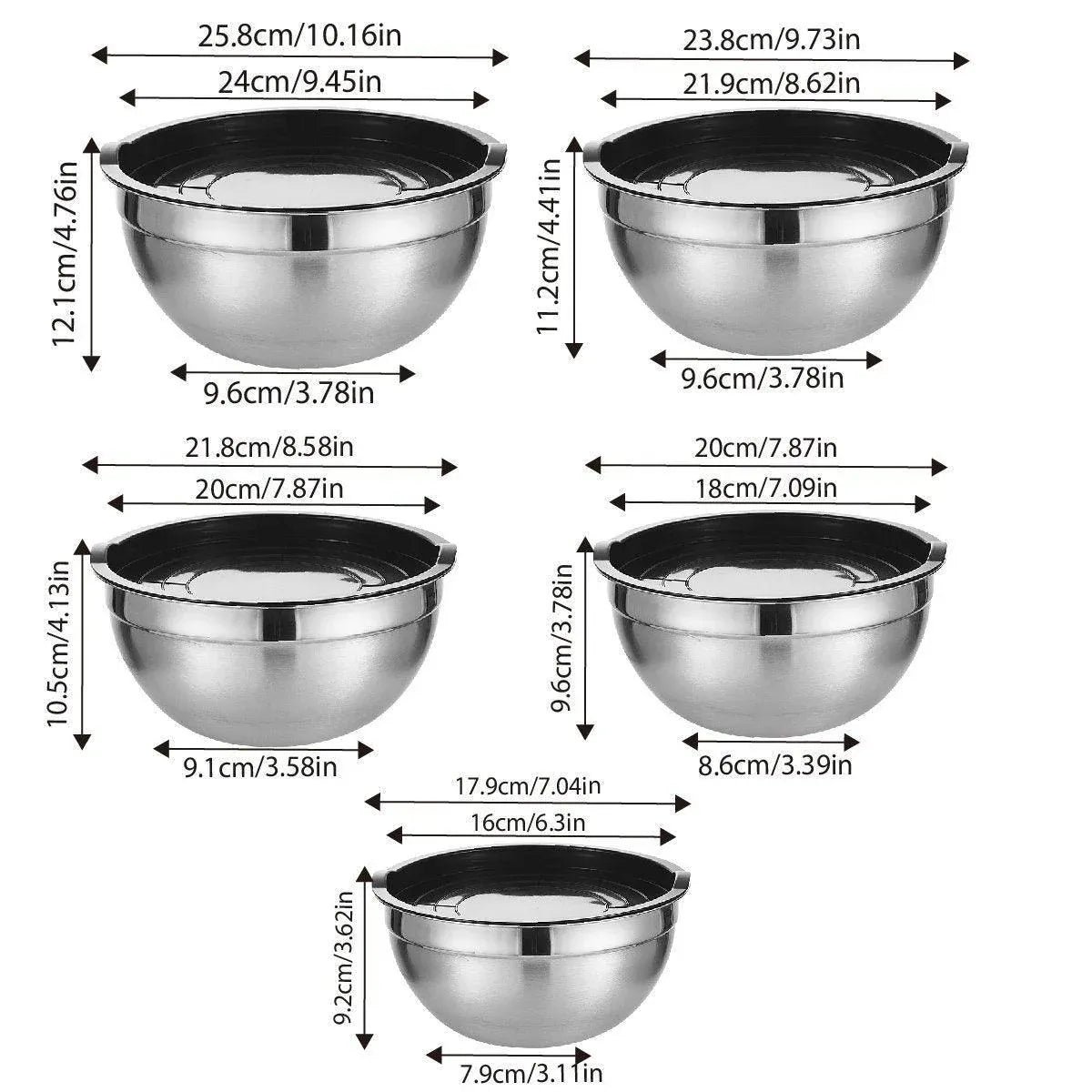Nesting Mixing Bowls with Black Lids, Set of 5