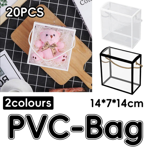 20PCS PVC Fully Transparent Handheld Gift Bags Clear Birthday Christmas Presents - Black