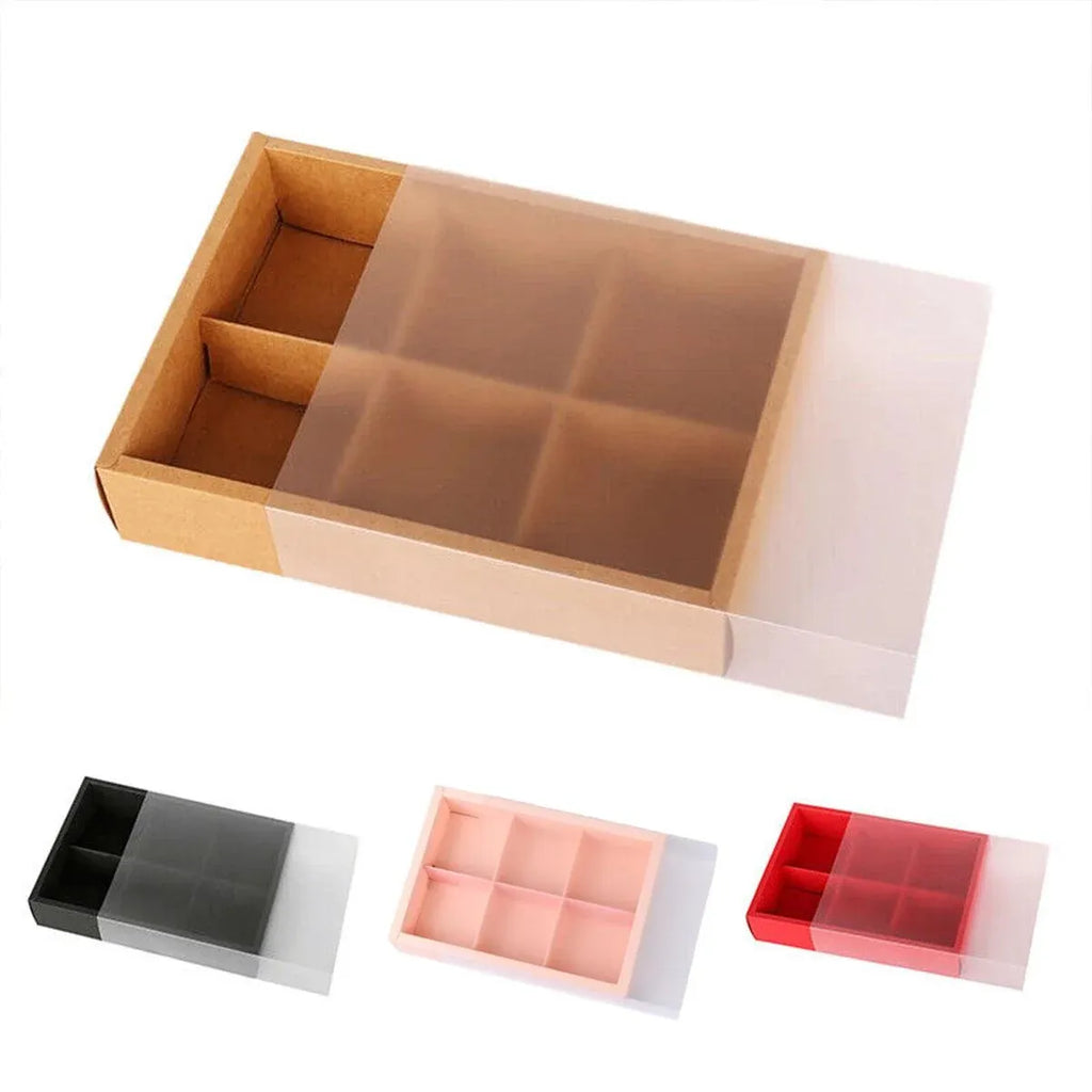 Red Cake Boxes with Clear Lids, 6 Compartments, 10 Pack