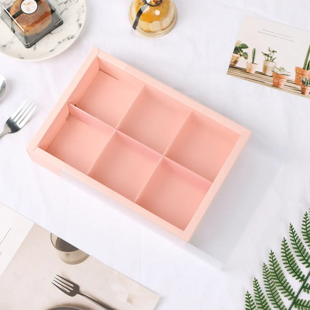 Red Cake Boxes with Clear Lids, 6 Compartments, 10 Pack