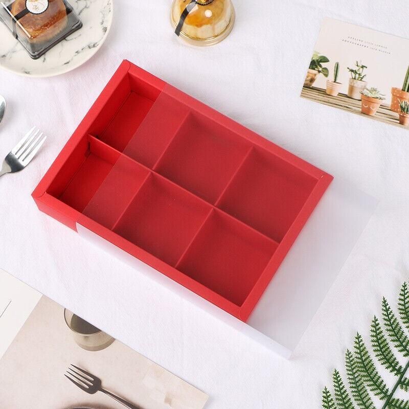 Red Cake Boxes with Clear Lids, 6 Compartments, 10 Pack