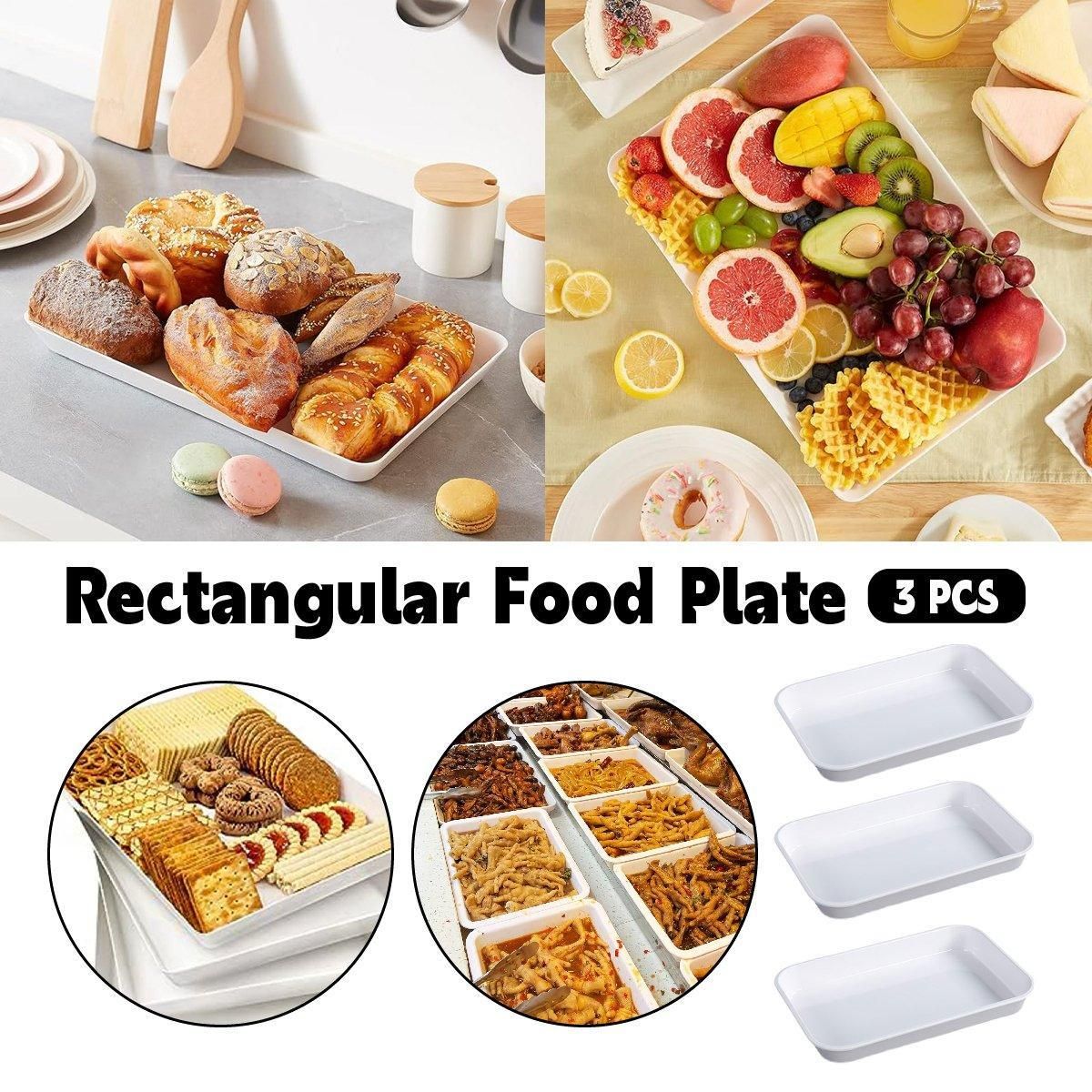 White Plastic Rectangular Deli Serving Trays, Set of 3