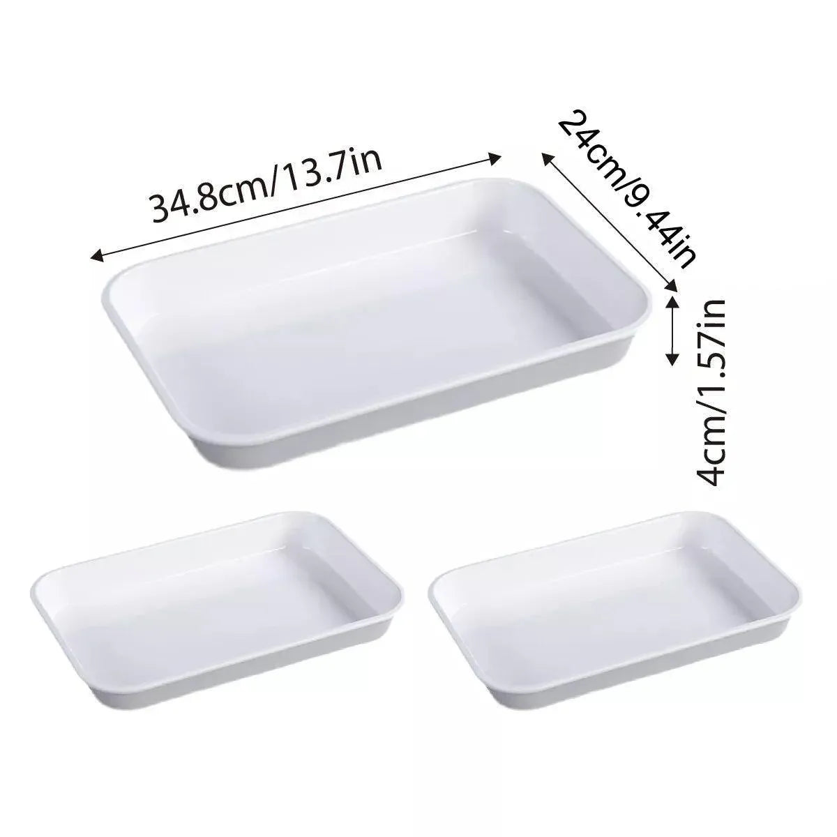 White Plastic Rectangular Deli Serving Trays, Set of 3