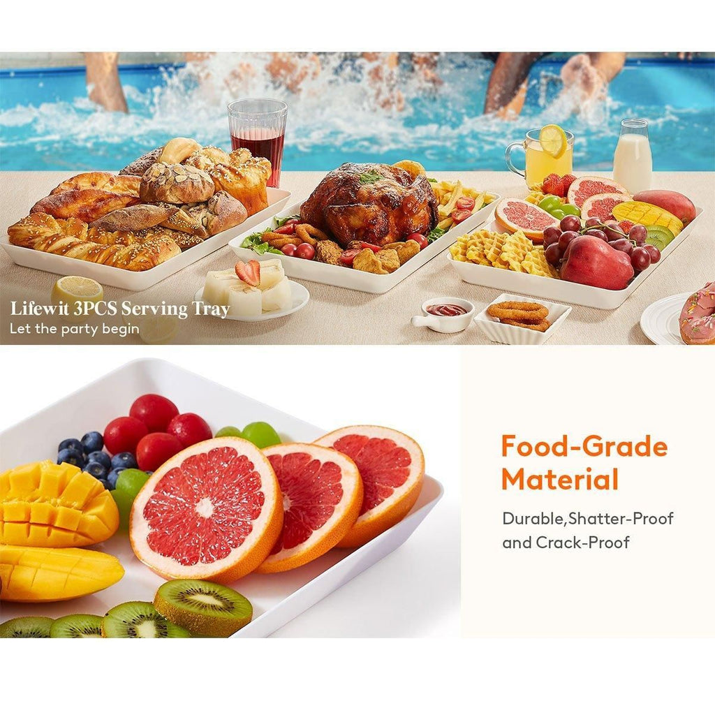 White Plastic Rectangular Deli Serving Trays, Set of 3