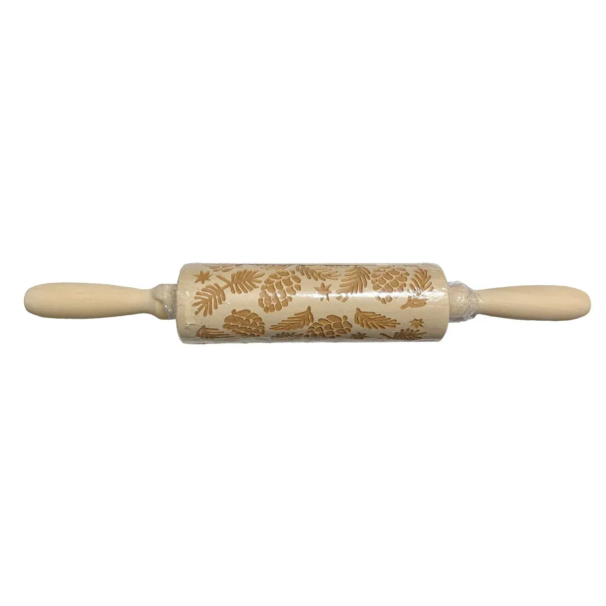 Christmas Engraved Wooden Rolling Pin, Pine Cone and Leaf, 35 cm