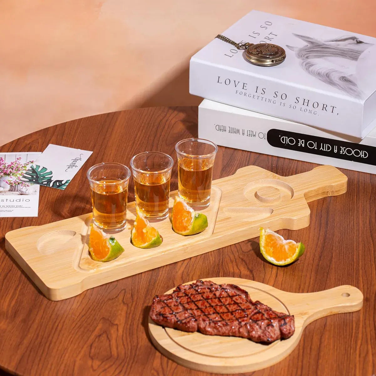 Bamboo Glass and Condiment Serving Rack