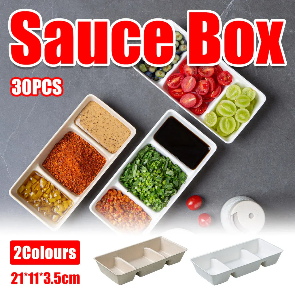 Three-Compartment Pulp Dip Boxes, 21 x 11 cm, 30 Pack