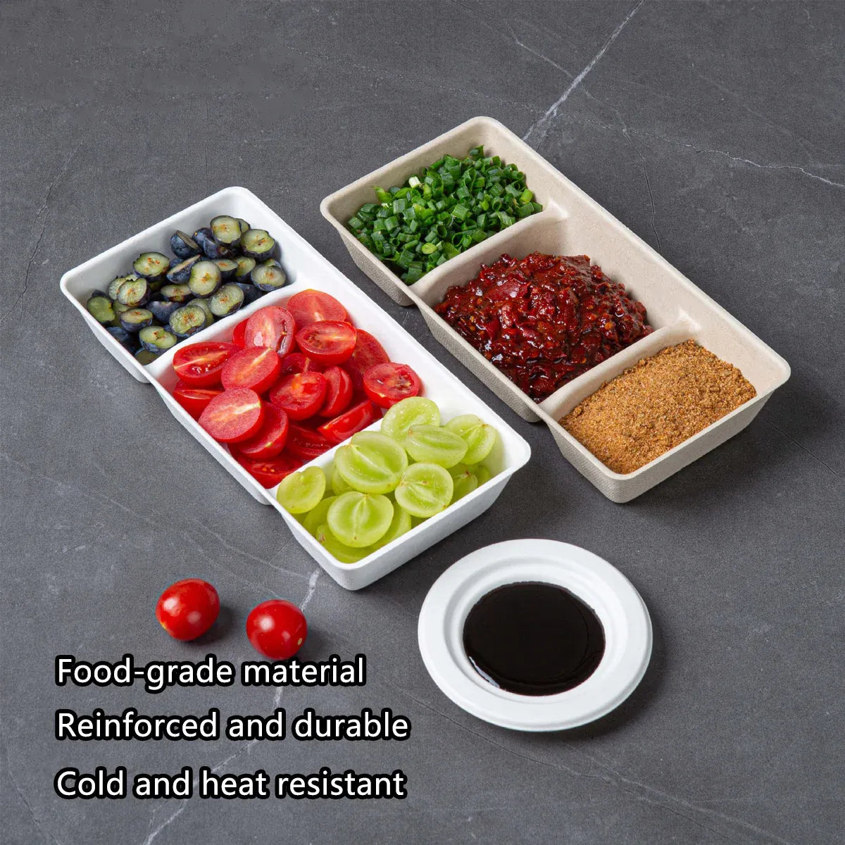Three-Compartment Pulp Dip Boxes, 21 x 11 cm, 30 Pack