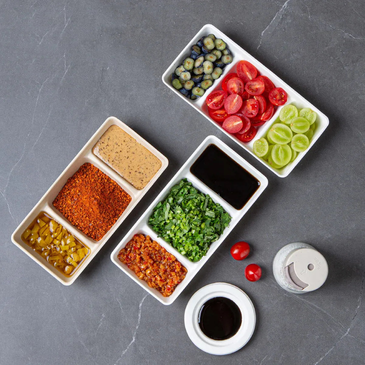 Three-Compartment Pulp Dip Boxes, 21 x 11 cm, 30 Pack