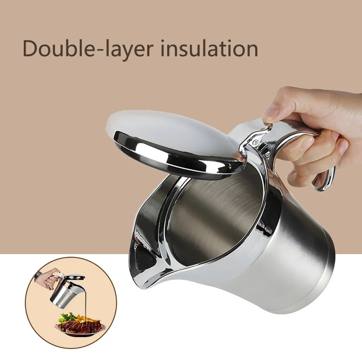 Insulated Stainless Steel Sauce Pot with Lid, 750 ml