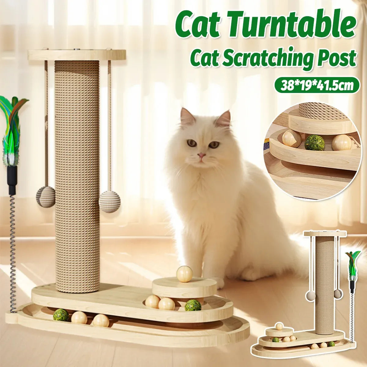 1-Piece Cat Scratching Post with Turntable Toy
