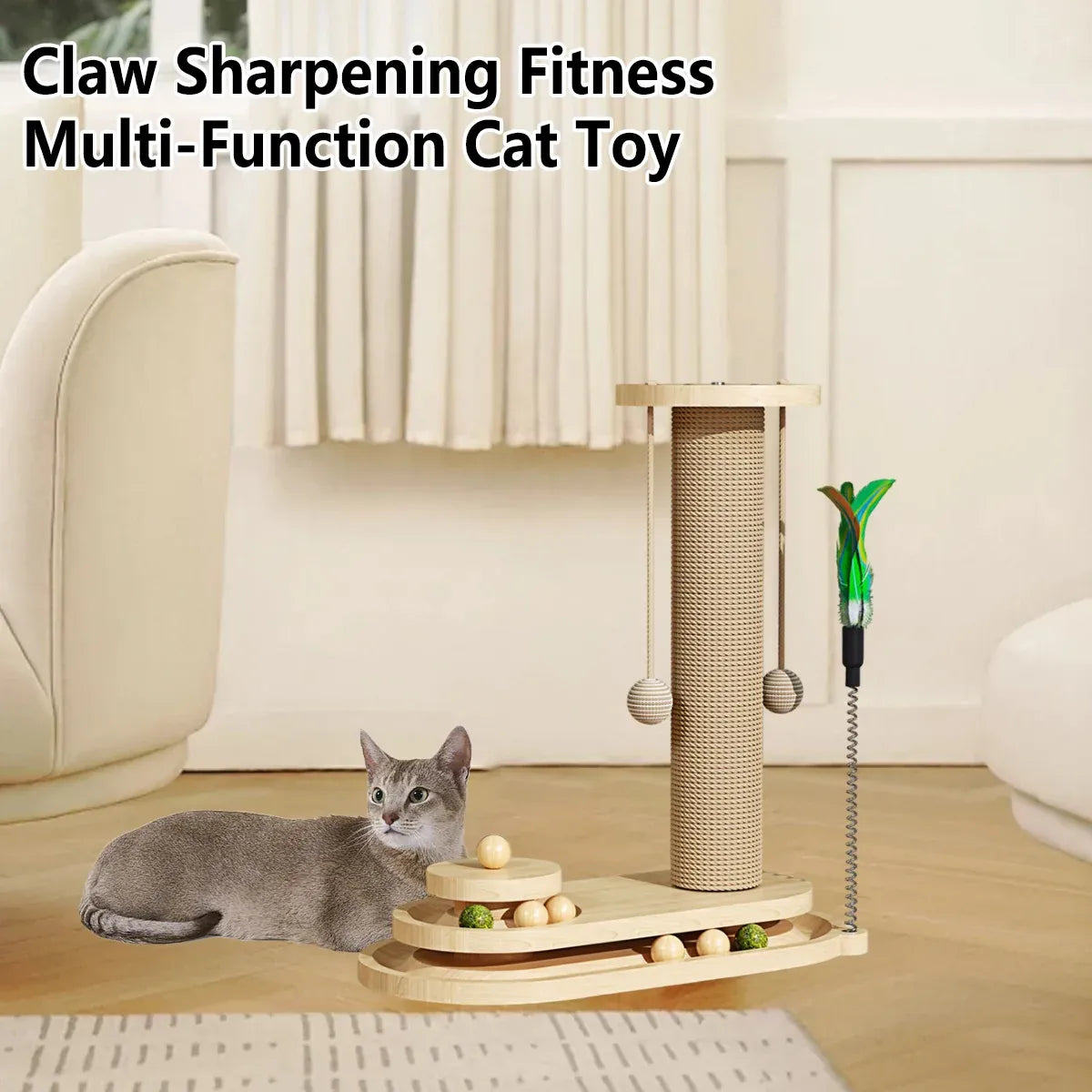 1-Piece Cat Scratching Post with Turntable Toy