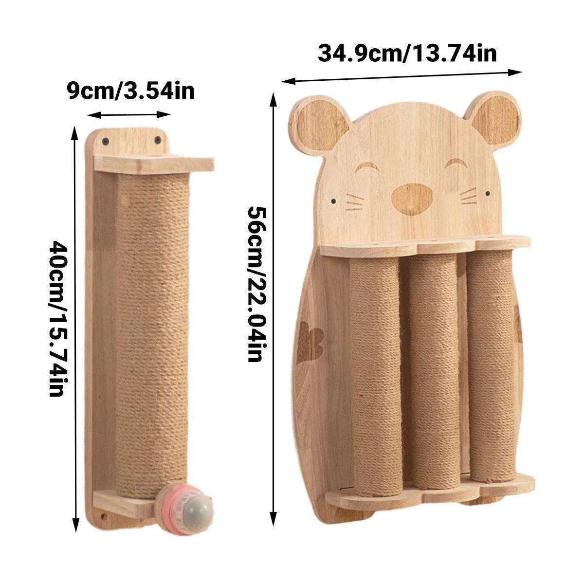 2Style Wood Wall-Mounted Natural Sisal Rope Cat Scratching Claw