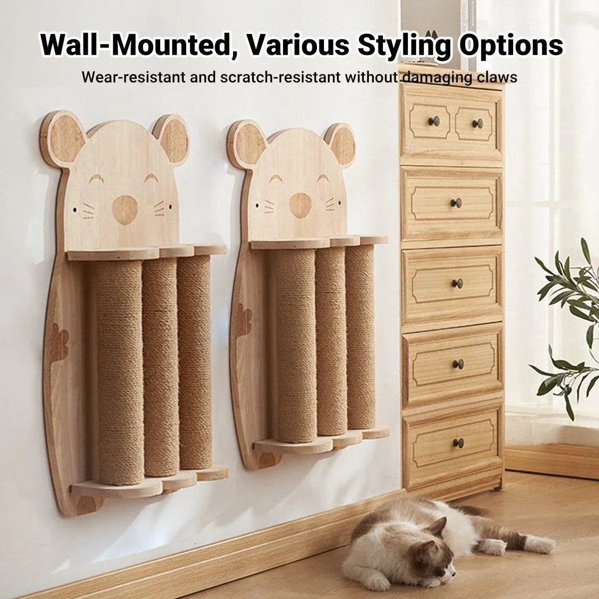 2Style Wood Wall-Mounted Natural Sisal Rope Cat Scratching Claw