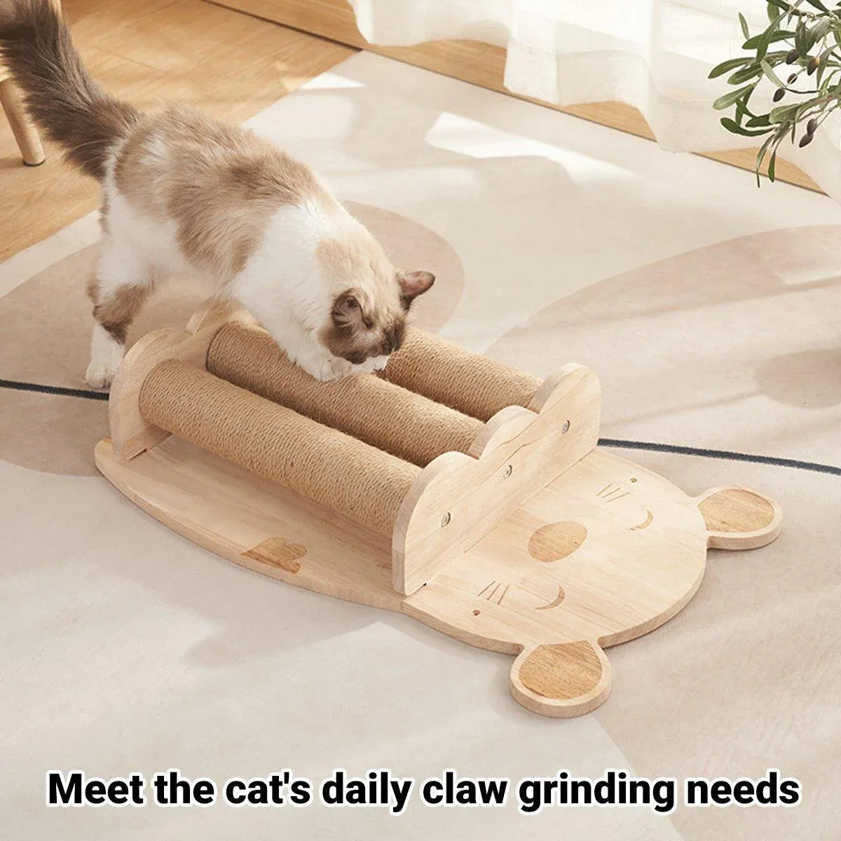 2Style Wood Wall-Mounted Natural Sisal Rope Cat Scratching Claw