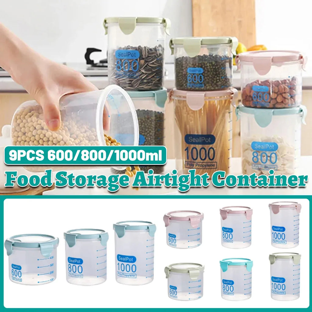 9-Piece Set Food Storage Sealed Lid Container Kitchen Canister