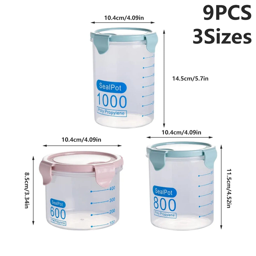 9-Piece Set Food Storage Sealed Lid Container Kitchen Canister