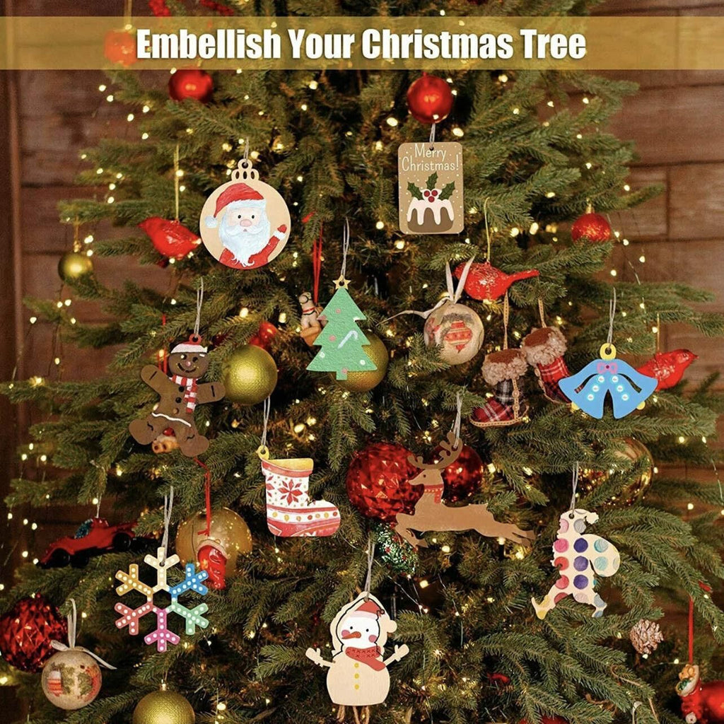 Wooden Christmas Craft Ornaments to Decorate, Pack of 10