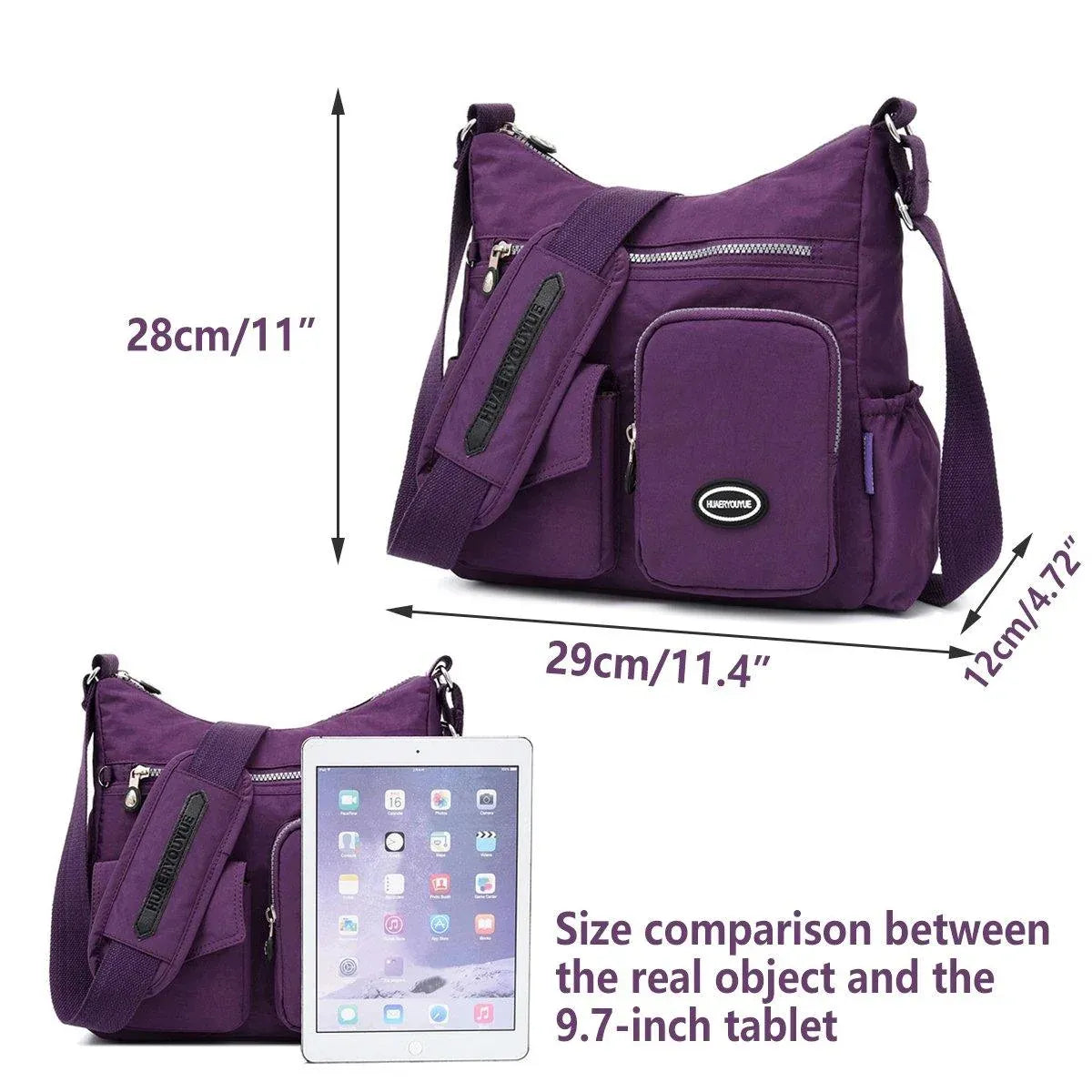 Purple Shoulder Bag Nylon Fabric Crossbody Travel Bag for Women