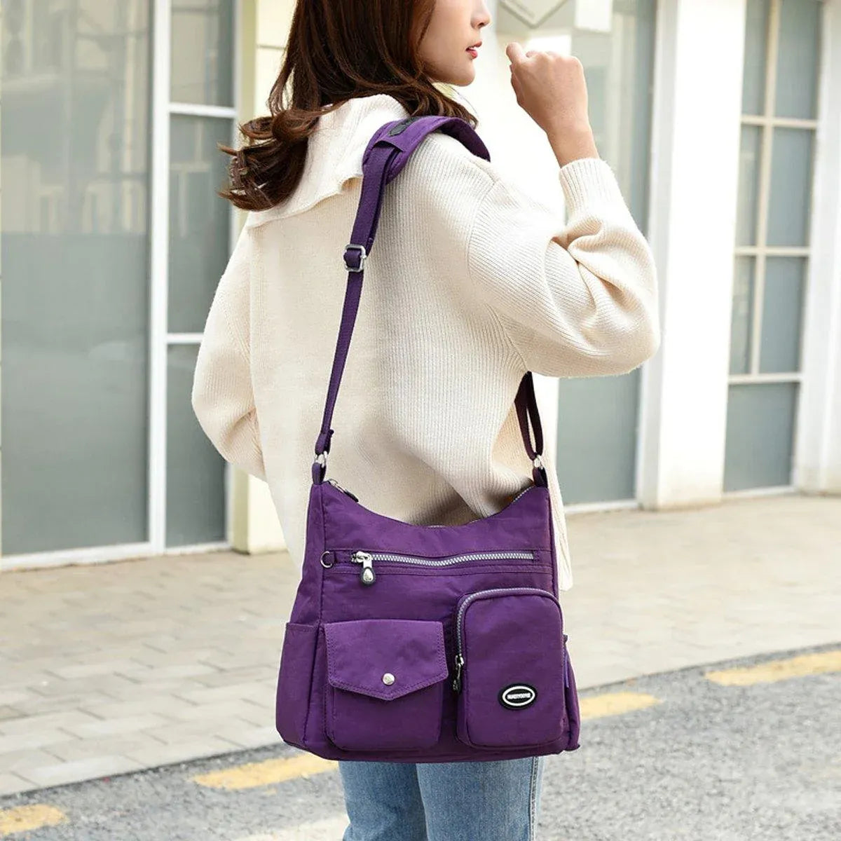 Purple Shoulder Bag Nylon Fabric Crossbody Travel Bag for Women