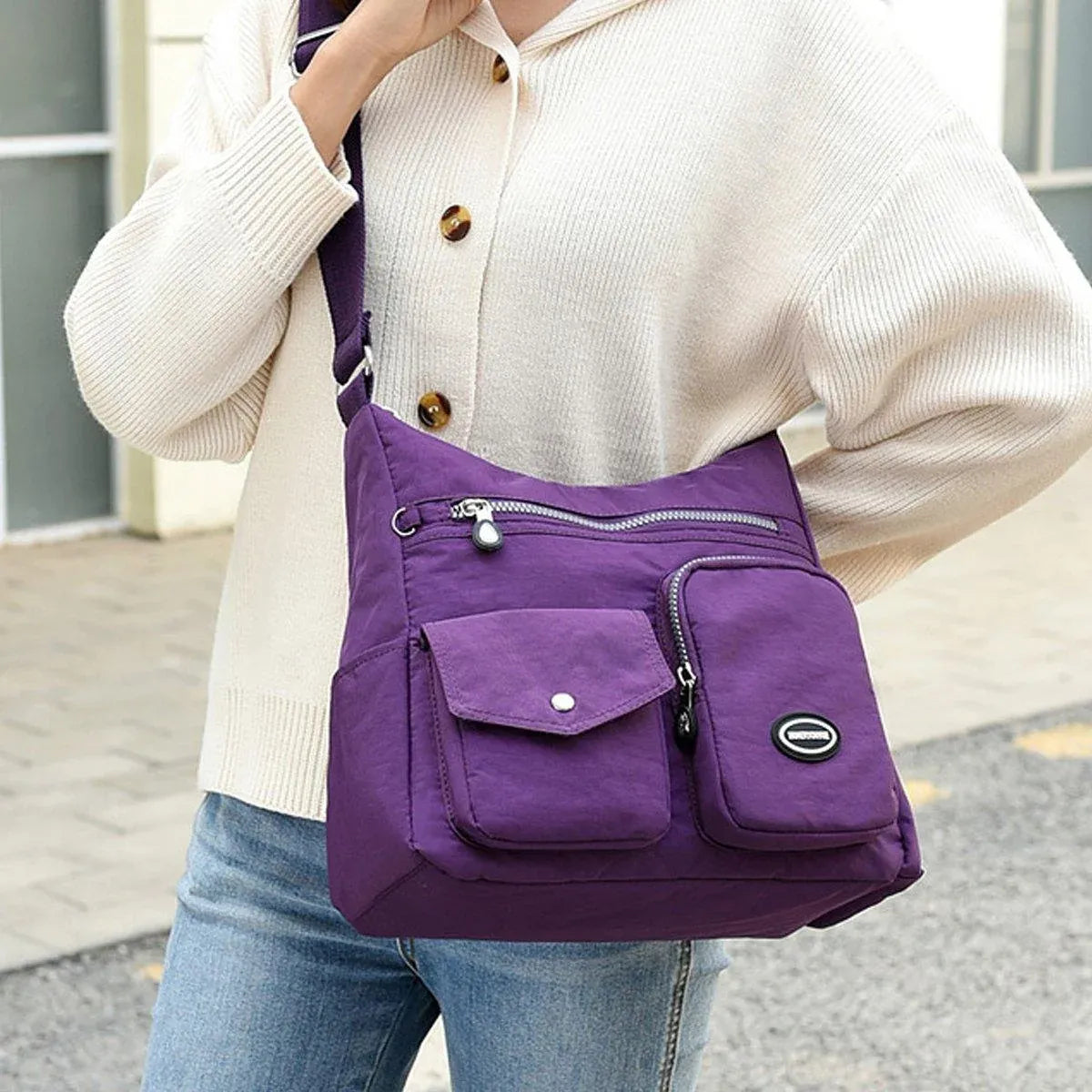 Purple Shoulder Bag Nylon Fabric Crossbody Travel Bag for Women