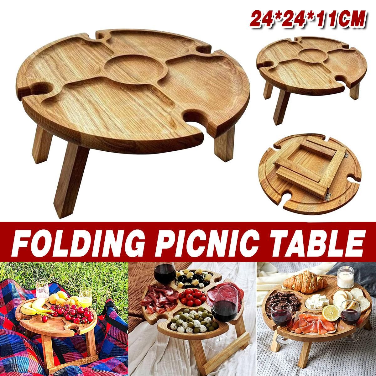 Wooden Folding Snack Serving Tray, 24 cm