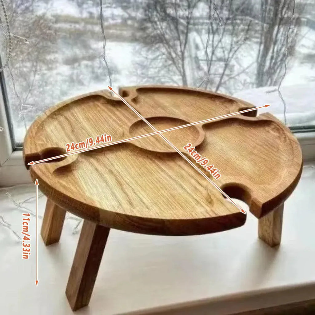 Wooden Folding Snack Serving Tray, 24 cm