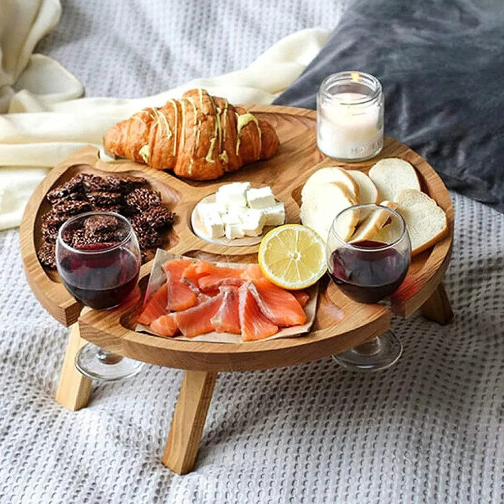 Wooden Folding Snack Serving Tray, 24 cm