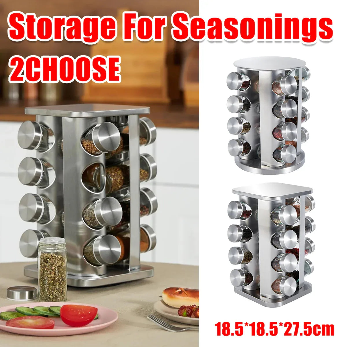 Rotating Multi-Tier Spice Rack with Glass Jars