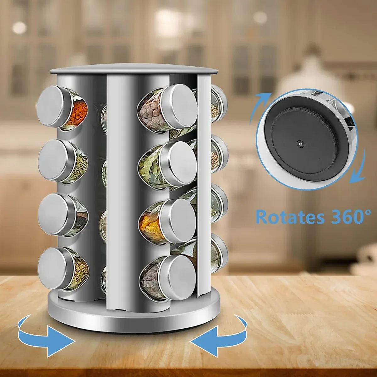 Rotating Multi-Tier Spice Rack with Glass Jars
