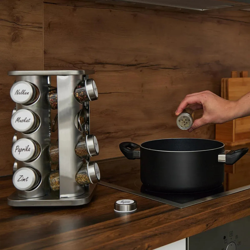 Rotating Multi-Tier Spice Rack with Glass Jars