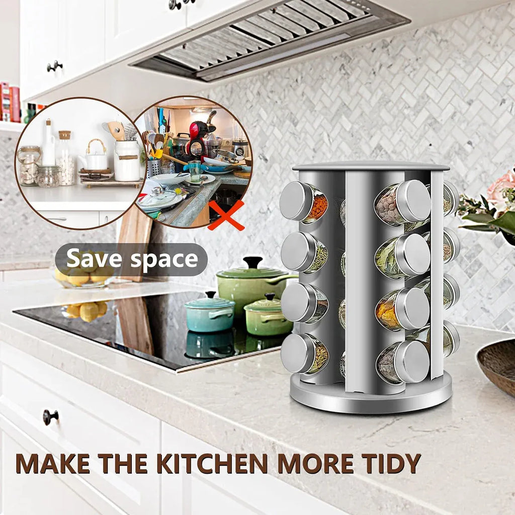 Rotating Multi-Tier Spice Rack with Glass Jars