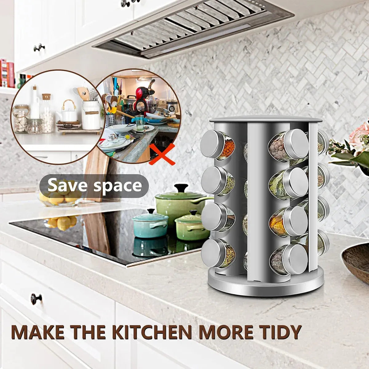 Rotating Multi-Tier Spice Rack with Glass Jars