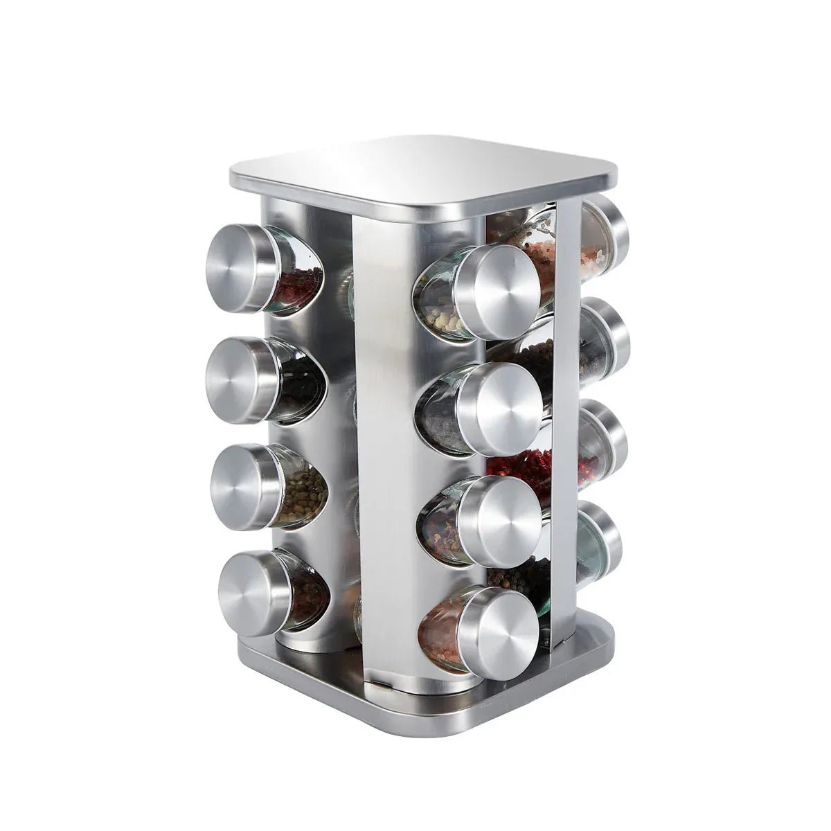 Rotating Multi-Tier Spice Rack with Glass Jars, Square