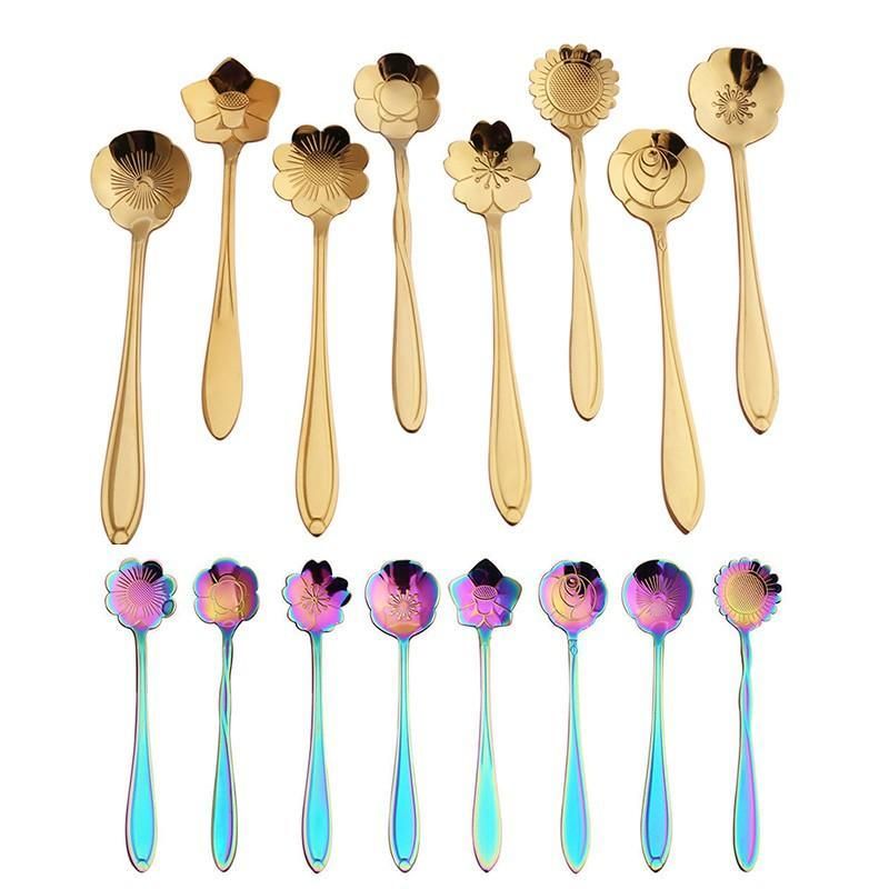 Stainless Steel Teaspoons, 8 Styles, Set of 8