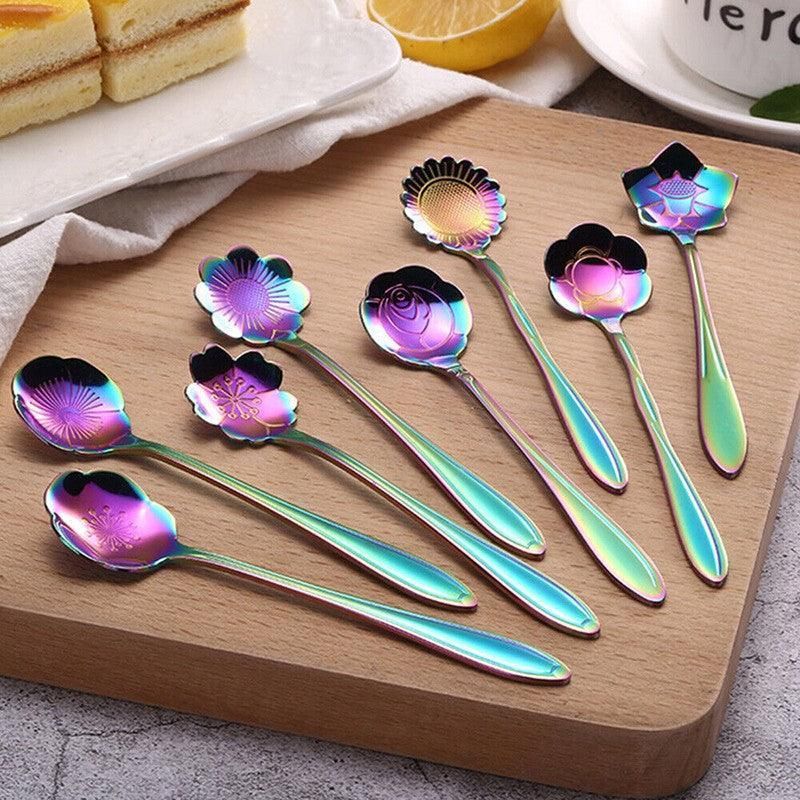 Stainless Steel Teaspoons, 8 Styles, Set of 8