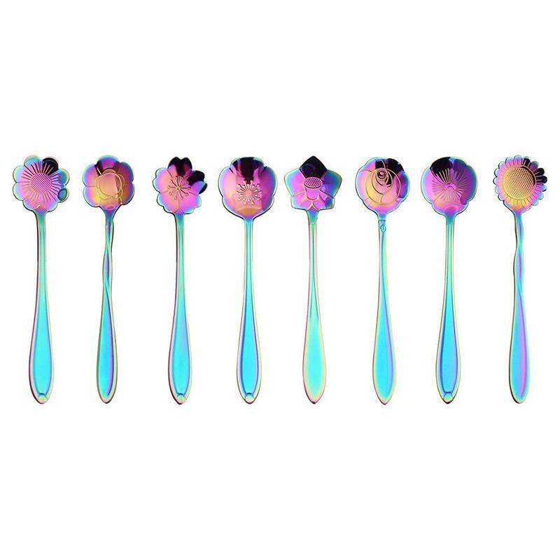 Stainless Steel Teaspoons, 8 Styles, Set of 8, Rainbow